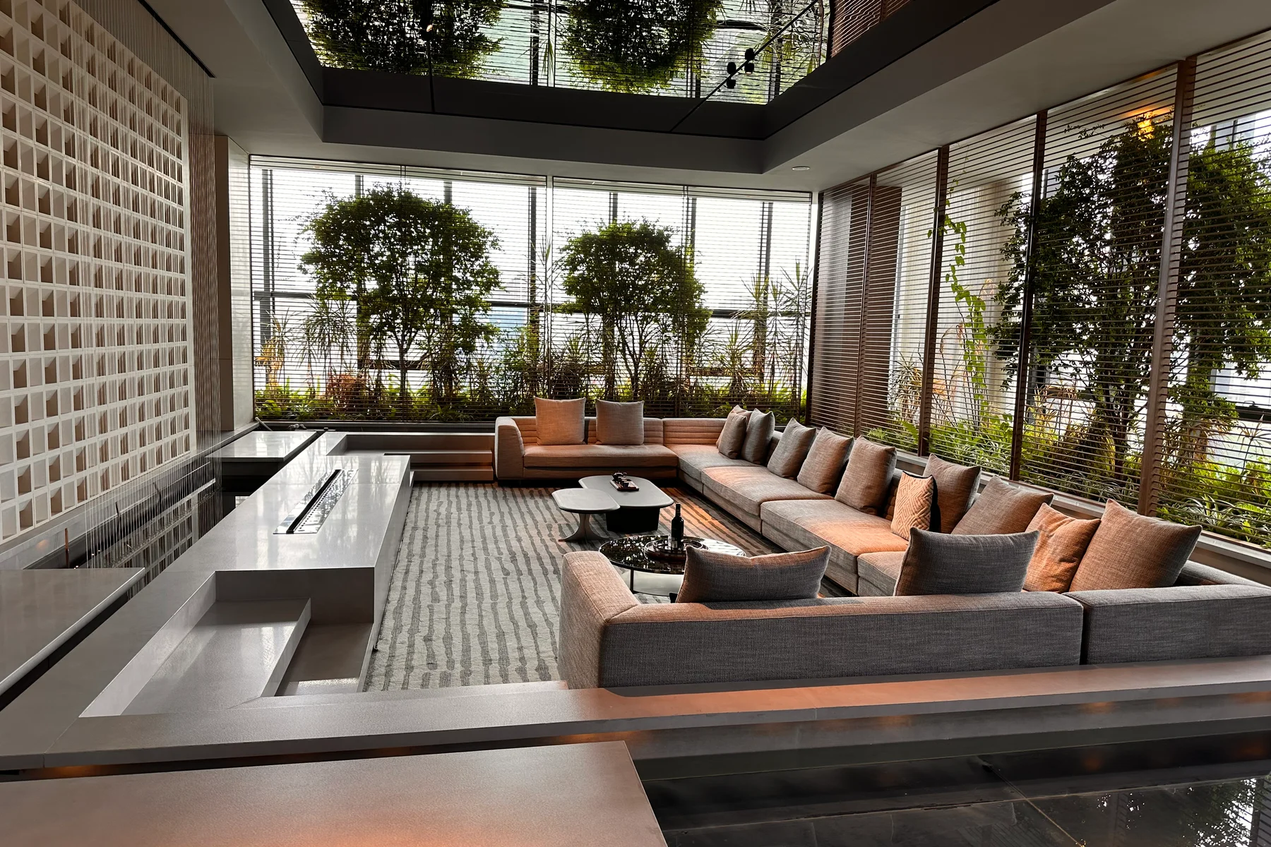Modern furniture setting with warm natural materials